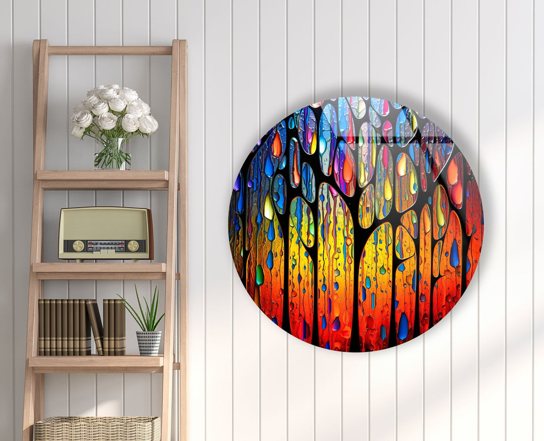 Stained Round Raining Paint Glass Wall Art glass image printing, glass prints from photos
