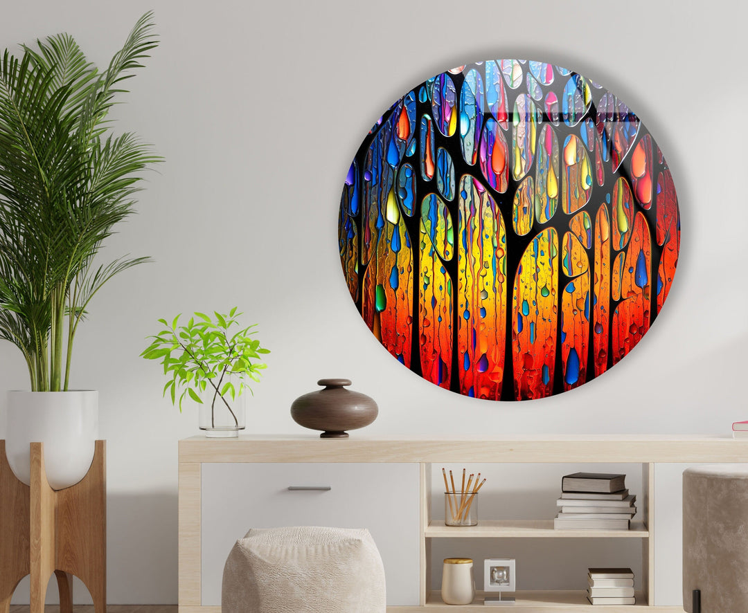 Stained Round Raining Paint Glass Wall Art large glass photo prints, glass wall photos
