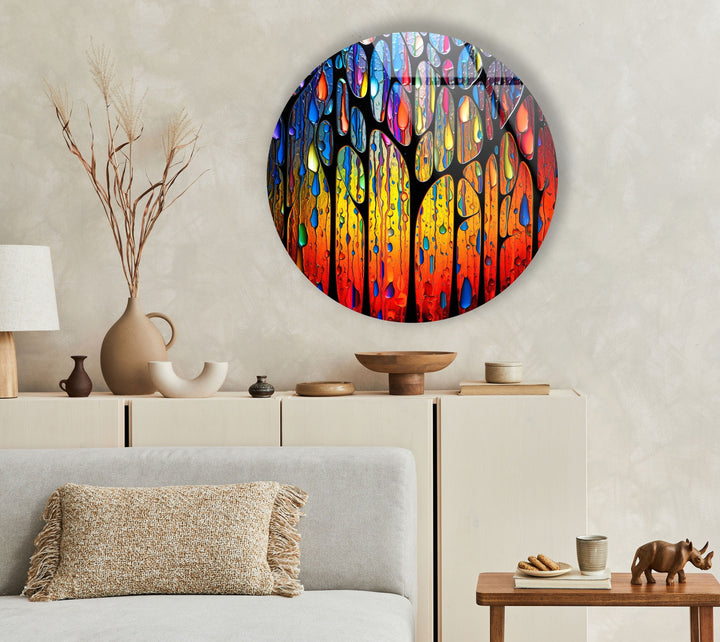 Stained Round Raining Paint Glass Wall Art custom glass photo prints, large glass prints
