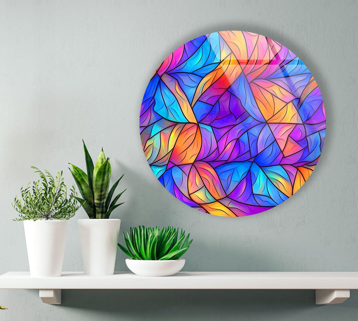 Stained Round Blue & Purple Glass Wall Art glass art painting, glass art for the Wall
