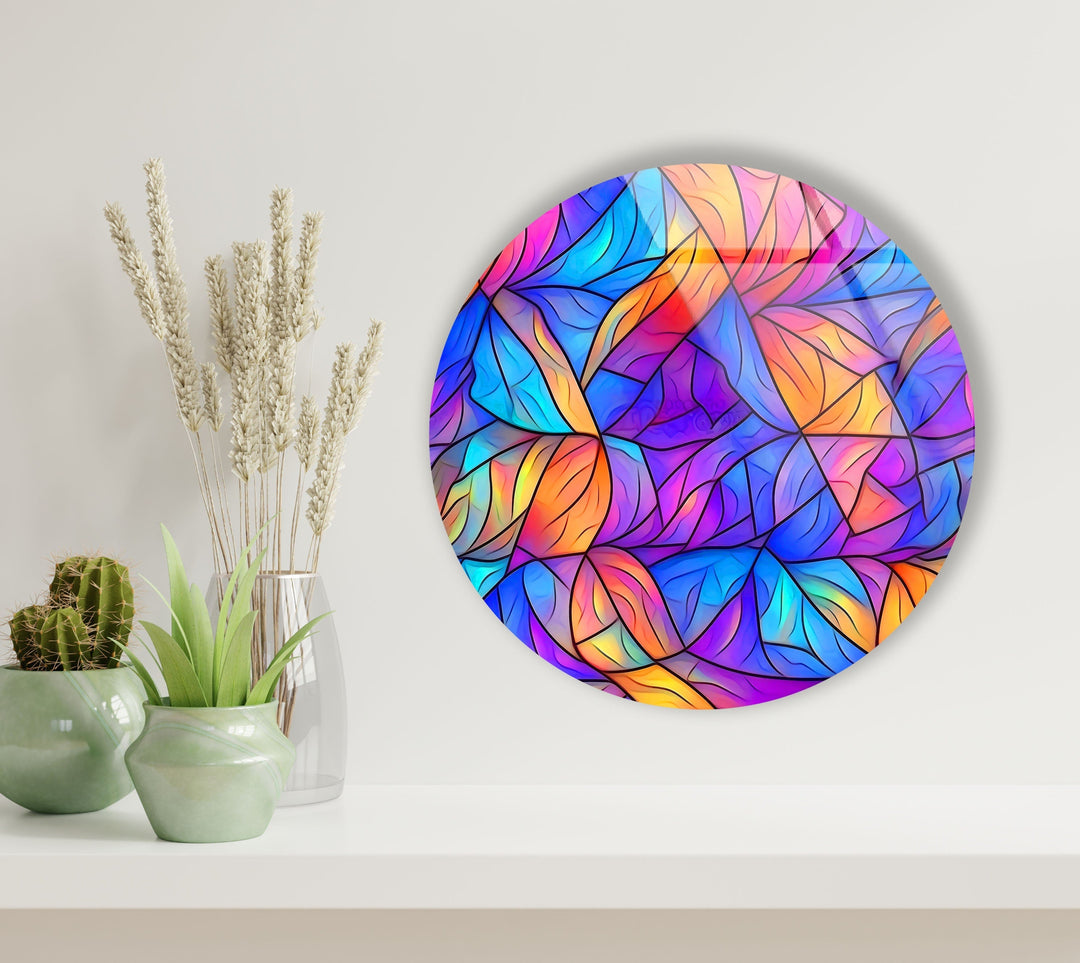 Stained Round Blue & Purple Glass Wall Art Glass Printing Wall Art, Print photos on glass
