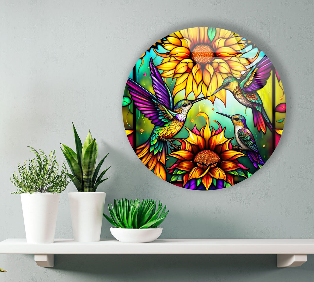 Stained Birds Round Glass Wall Art art glass wall art, glass wall art pictures
