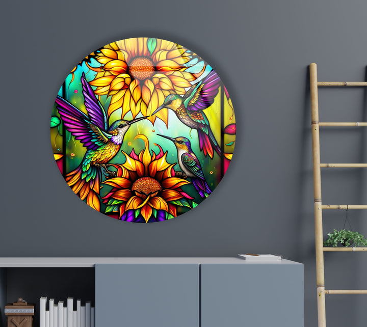 Stained Birds Round Glass Wall Art glass pictures for Wall, glass prints wall art
