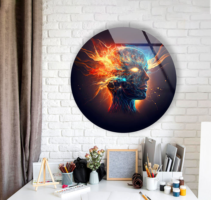 Digital Artwork of Human Round Glass Wall Art picture on glass wall art, photos printed on glass
