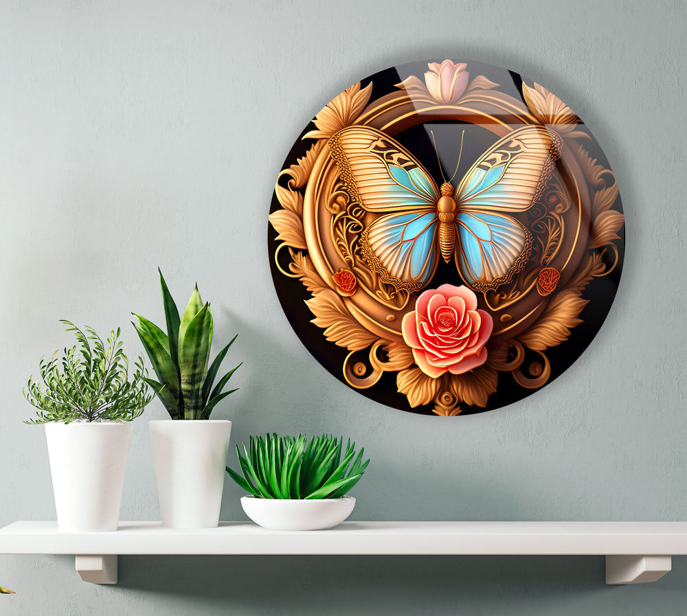 Butterfly Round Abstract Glass Wall Art glass image printing, glass prints from photos
