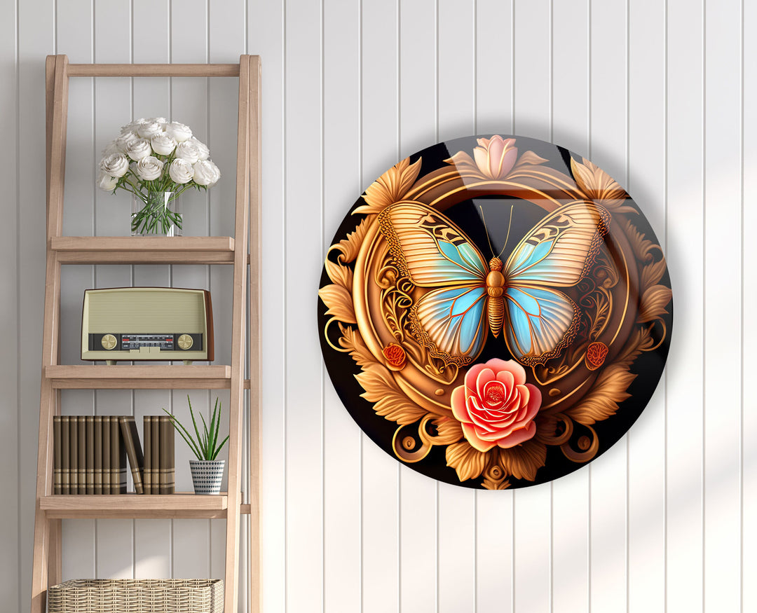 Butterfly Round Abstract Glass Wall Art custom glass pictures, glass art prints
