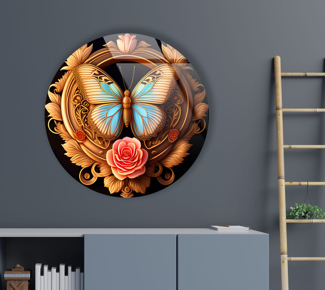 Butterfly Round Abstract Glass Wall Art custom glass photo prints, large glass prints
