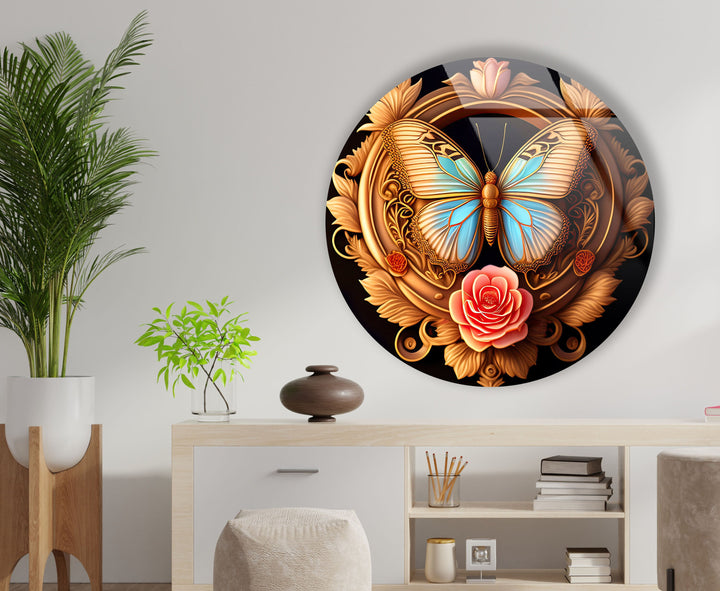 Butterfly Round Abstract Glass Wall Art picture on glass wall art, photos printed on glass
