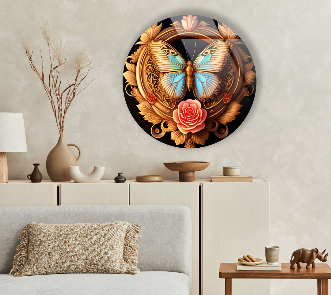 Butterfly Round Abstract Glass Wall Art print on glass, glass printed photos
