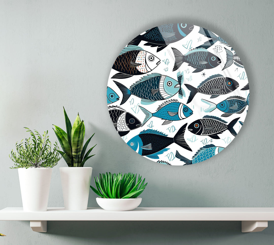 Cartoon Fish Round Glass Wall Art art glass wall art, glass wall art pictures
