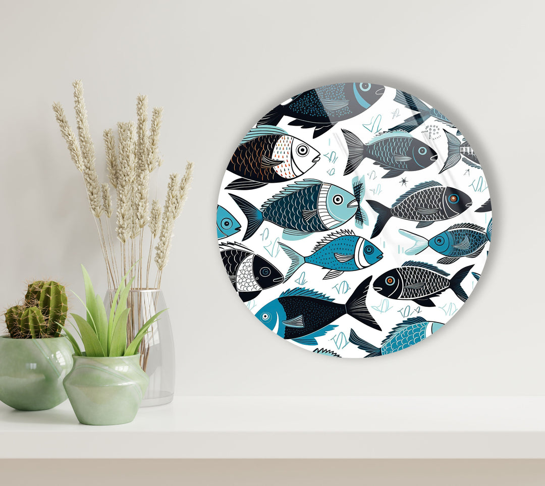 Cartoon Fish Round Glass Wall Art glass image printing, glass prints from photos
