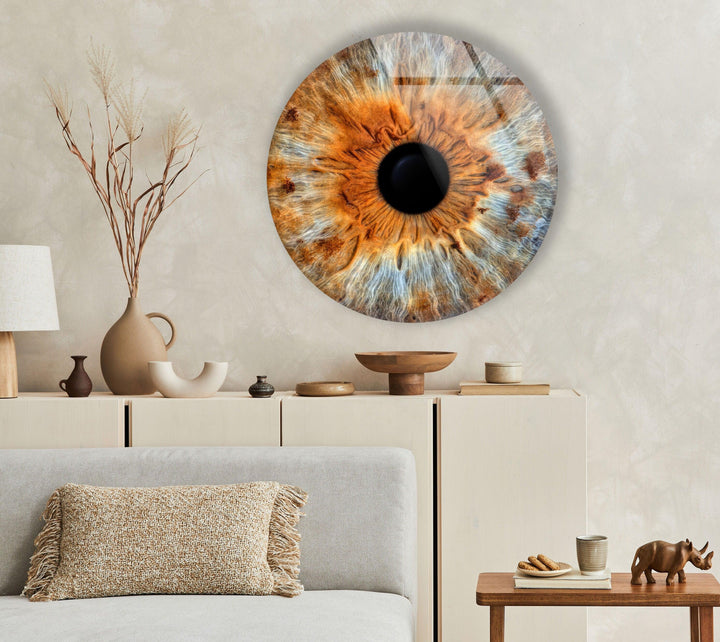 Brown Eye Round Glass Wall Art custom glass pictures, glass art prints
