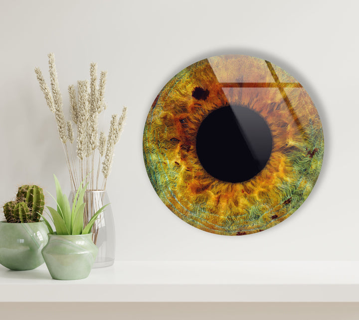 Eye Round Brown Glass Wall Art print picture on glass, Tempered Glass Wall Art
