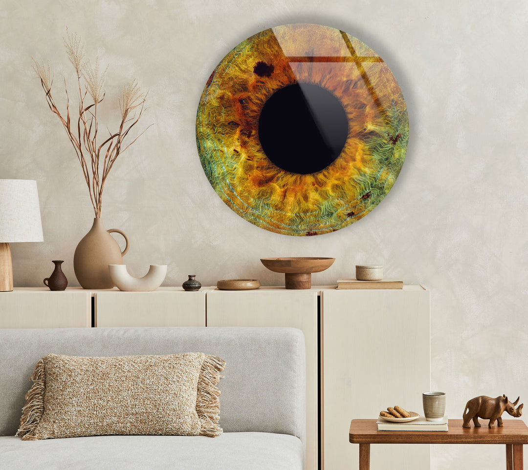 Eye Round Brown Glass Wall Art glass art painting, glass art for the Wall
