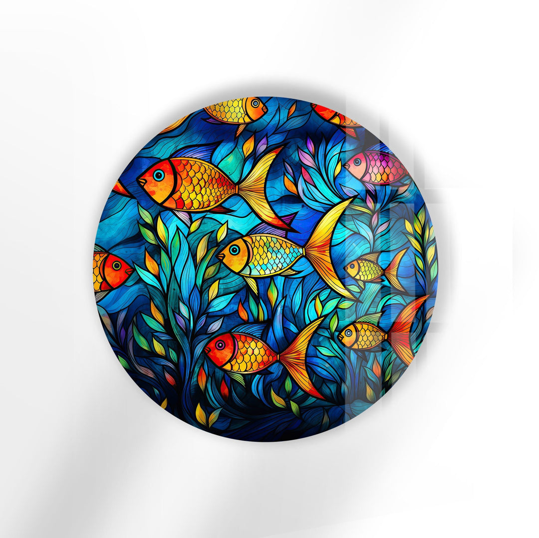 Stained Fish Paint Round Glass Wall Art large glass photo prints, glass wall photos
