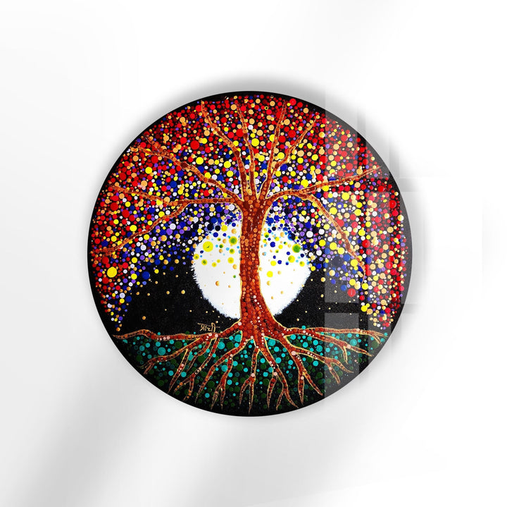 Brown Life of Tree Round Glass Wall Art glass image printing, glass prints from photos
