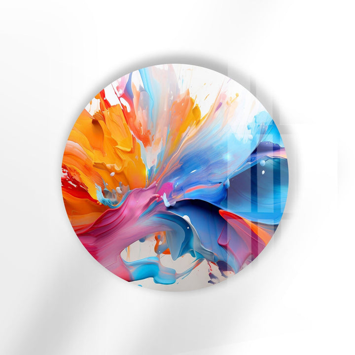 Abstract Round Orange & Blue Glass Wall Art glass pictures for Wall, glass prints wall art
