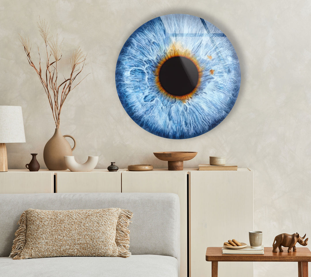 Realistic Blue Eye Round Glass Wall Art photo print on glass, prints on glass wall art
