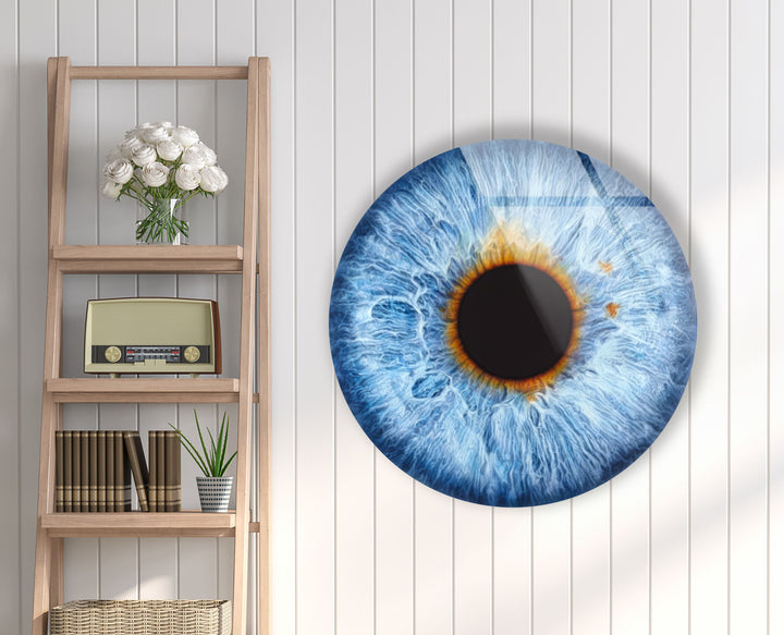 Realistic Blue Eye Round Glass Wall Art custom glass photo prints, large glass prints
