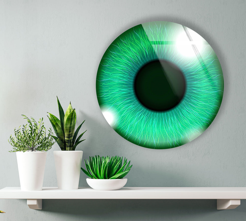 Green Eye Round Glass Wall Art custom glass photo prints, large glass prints
