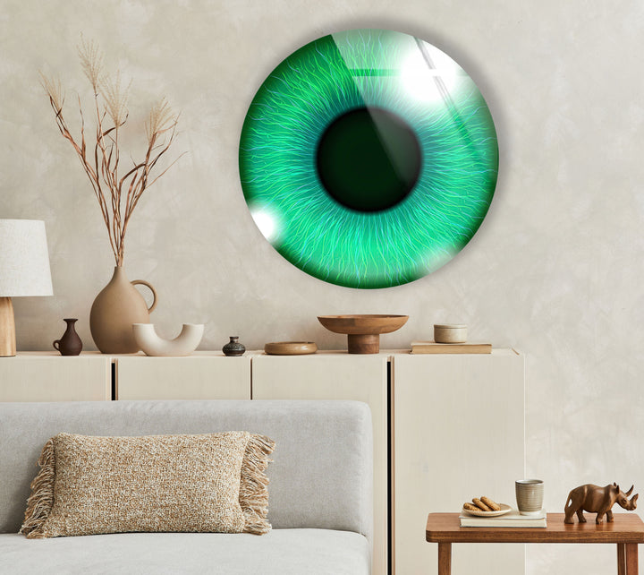 Green Eye Round Glass Wall Art custom glass pictures, glass art prints