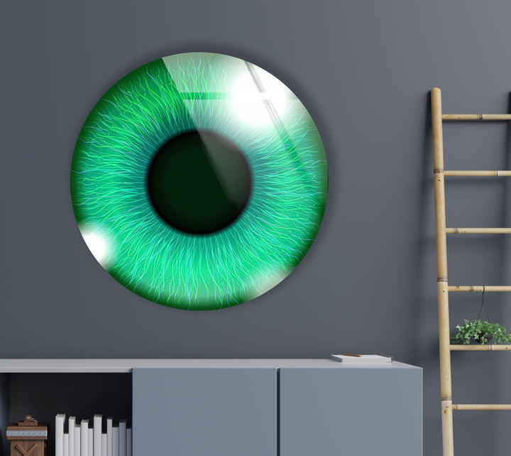 Green Eye Round Glass Wall Art Glass Printing Wall Art, Print photos on glass
