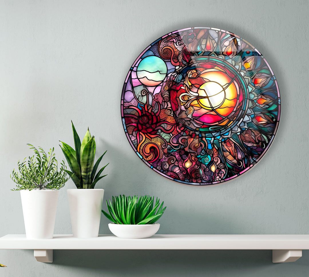 Stained Design Round Glass Wall Art glass image printing, glass prints from photos
