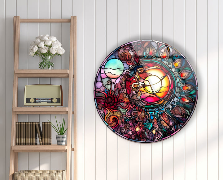 Stained Design Round Glass Wall Art glass pictures for Wall, glass prints wall art
