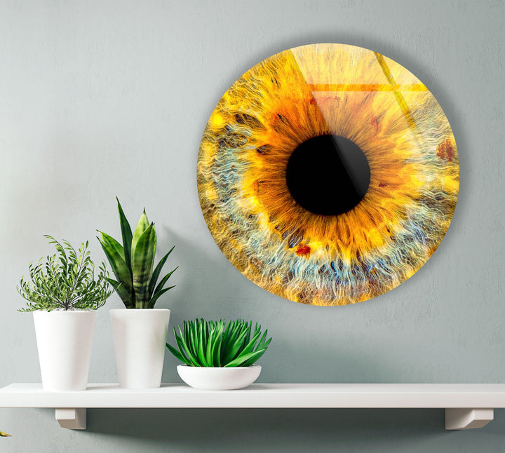 Yellow Eye Round Glass Wall Art Glass Printing Wall Art, Print photos on glass
