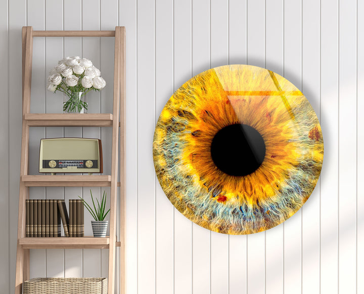 Yellow Eye Round Glass Wall Art photo print on glass, prints on glass wall art
