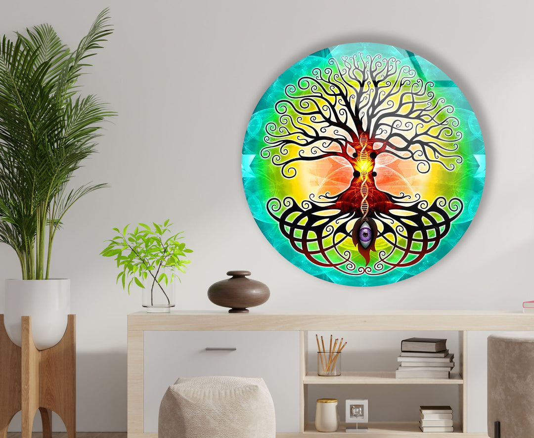 Mandala Round Tree of Life Glass Wall Art custom glass photo prints, large glass prints
