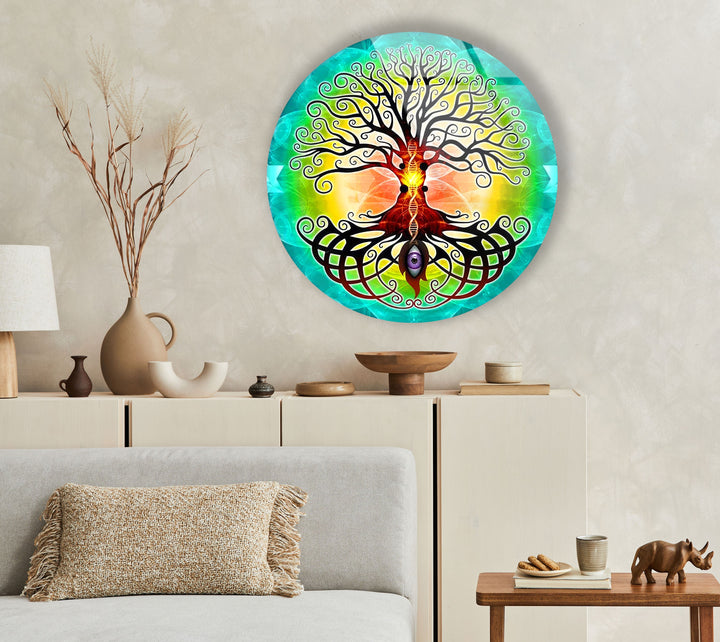 Mandala Round Tree of Life Glass Wall Art print picture on glass, Tempered Glass Wall Art
