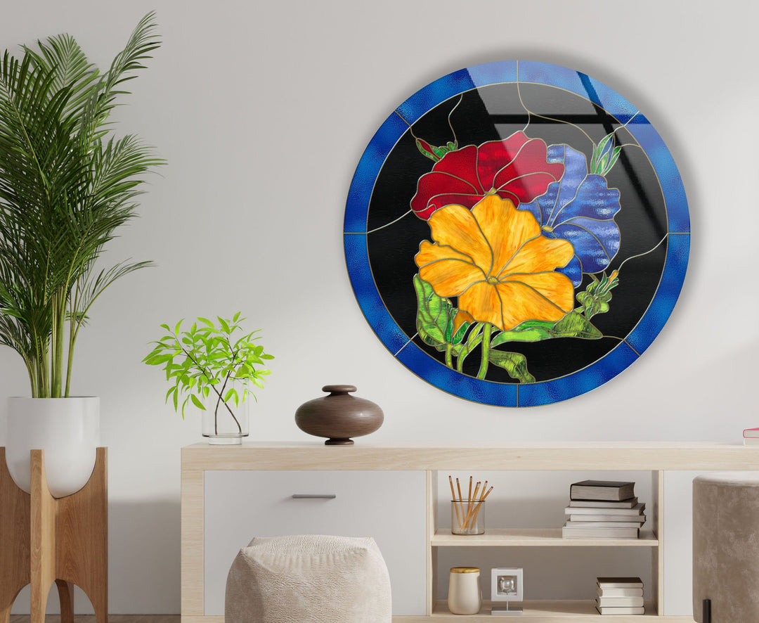 Colorful Flowers Round Glass Wall Art custom glass photo prints, large glass prints
