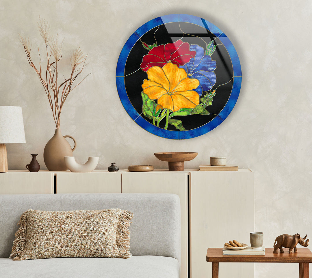 Colorful Flowers Round Glass Wall Art art glass wall art, glass wall art pictures
