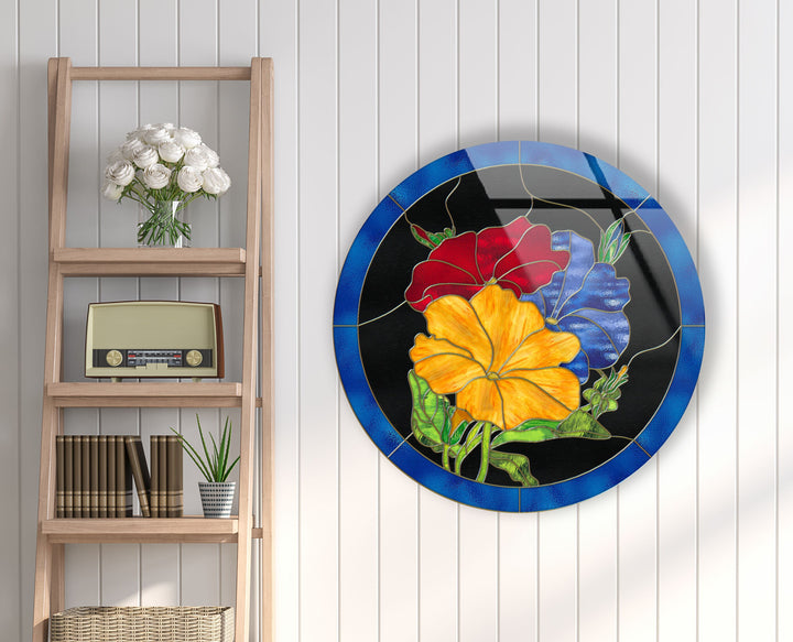 Colorful Flowers Round Glass Wall Art glass art painting, glass art for the Wall
