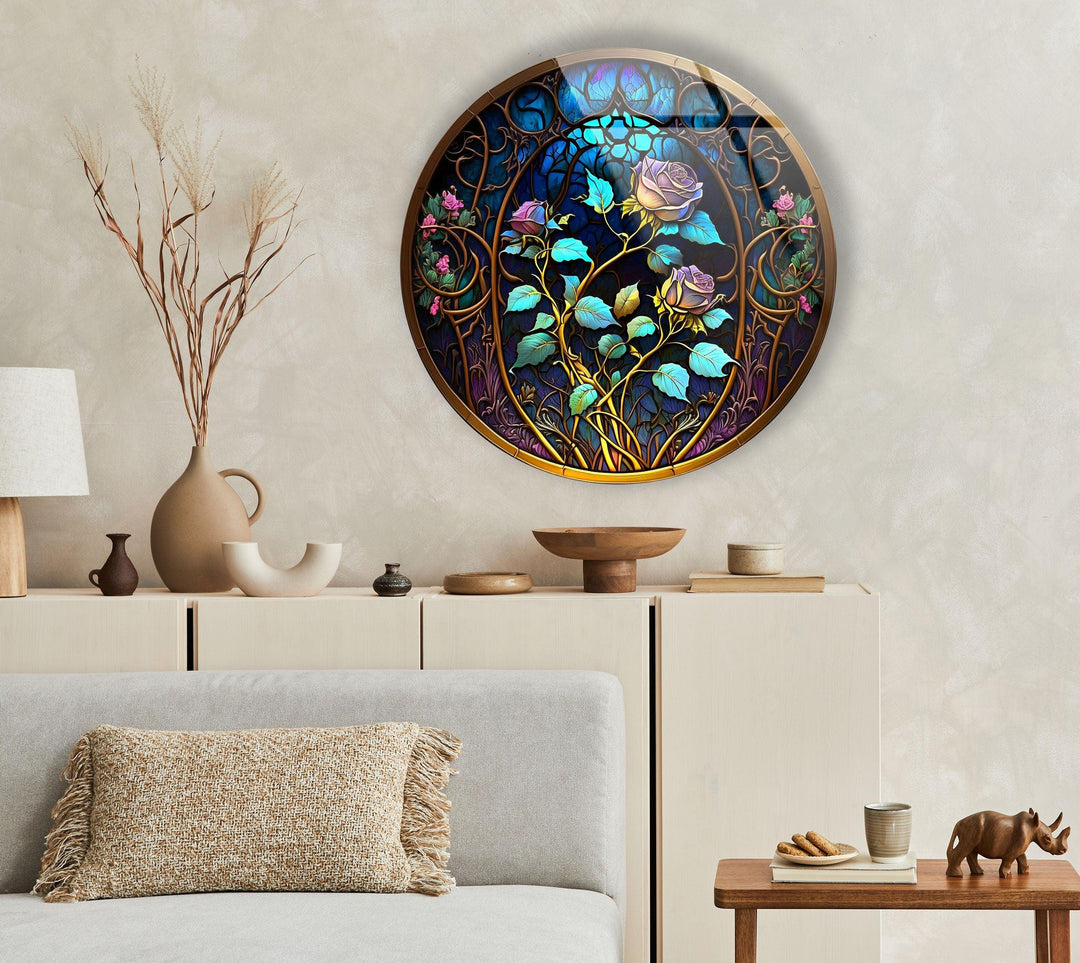 Stained Round Blue Rose Glass Wall Art art glass wall art, glass wall art pictures
