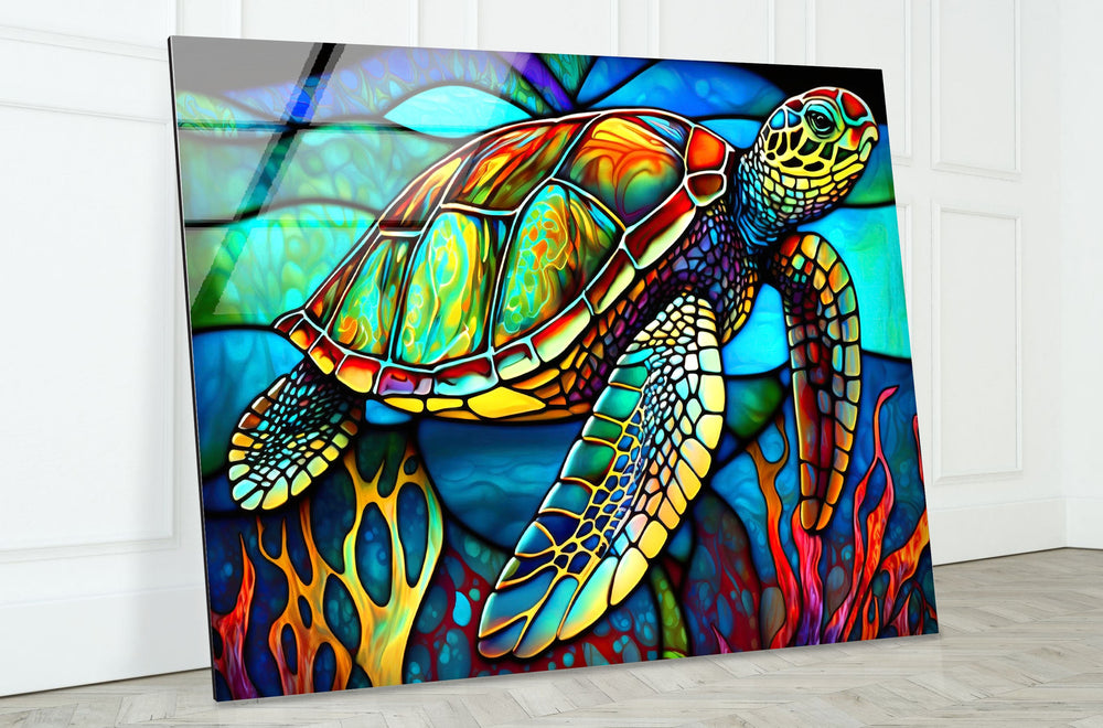 Stained Sea Turtle Glass Wall Art art glass wall art, glass wall art pictures