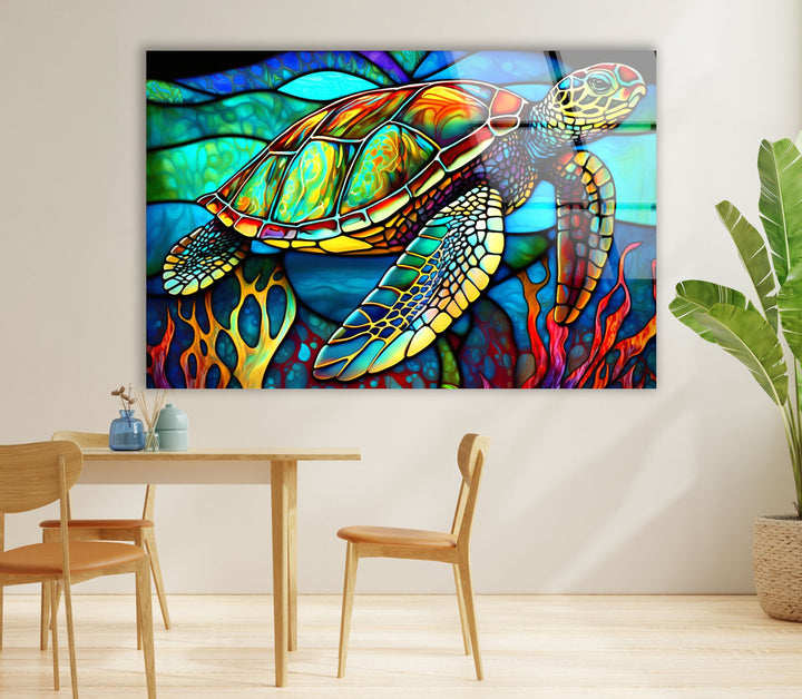 Stained Sea Turtle Glass Wall Art large glass photo prints, glass wall photos