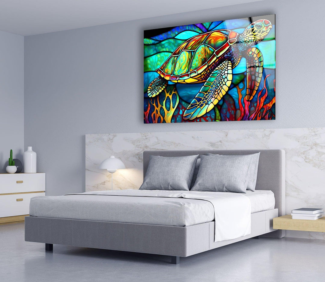 Stained Sea Turtle Glass Wall Art picture on glass wall art, photos printed on glass