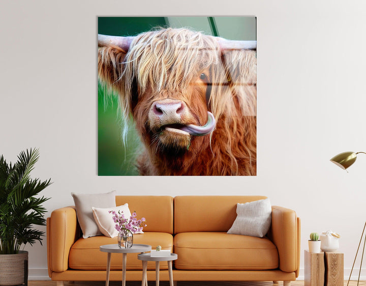 Highland Cow Glass Wall Art print picture on glass, Tempered Glass Wall Art