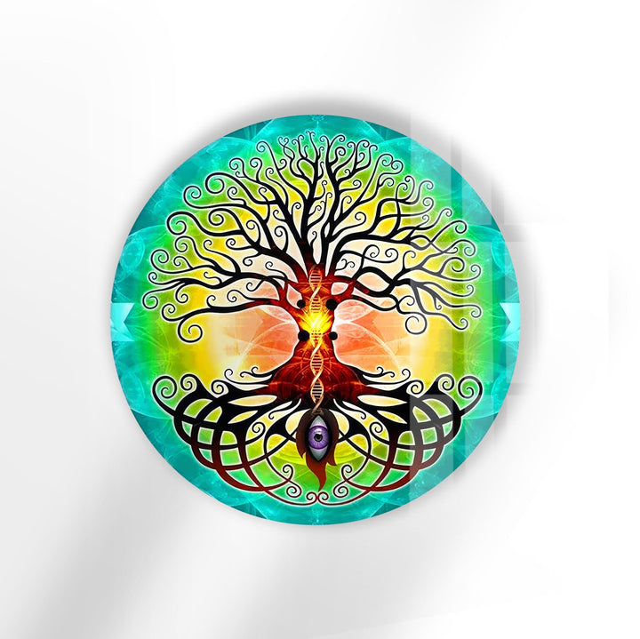 Mandala Round Tree of Life Glass Wall Art photo print on glass, prints on glass wall art
