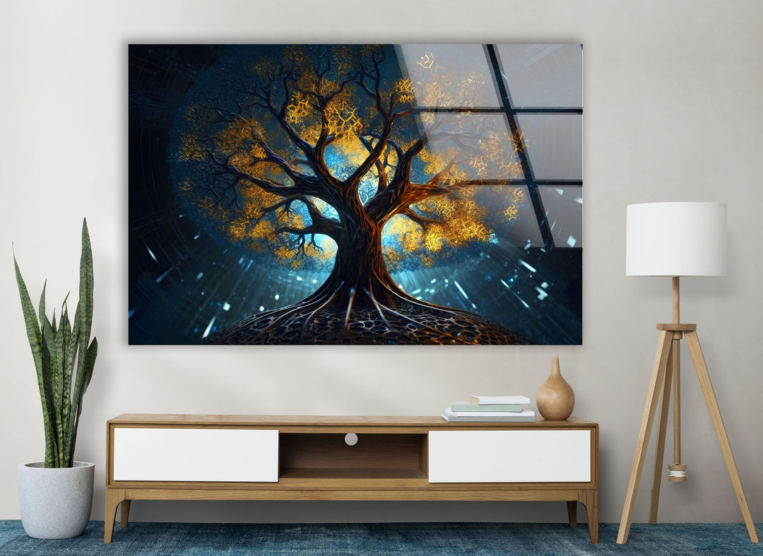 Glowing Magic Tree Glass Wall Art custom glass pictures, glass art prints