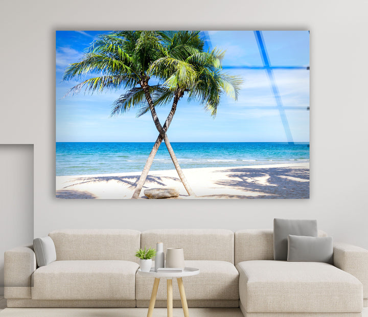 Sand Island Coconut Tree Glass Wall Art photo print on glass, prints on glass wall art