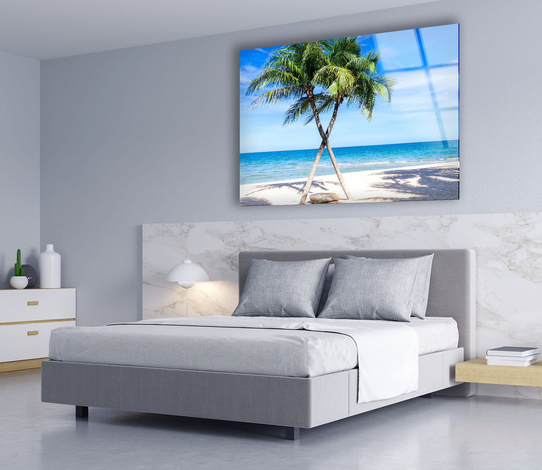 Sand Island Coconut Tree Glass Wall Art glass art painting, glass art for the Wall