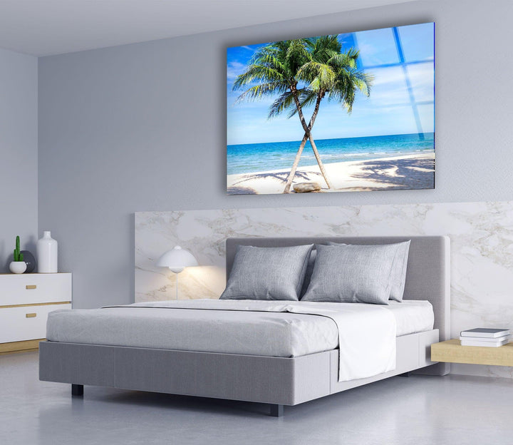 Sand Island Coconut Tree Glass Wall Art glass art painting, glass art for the Wall