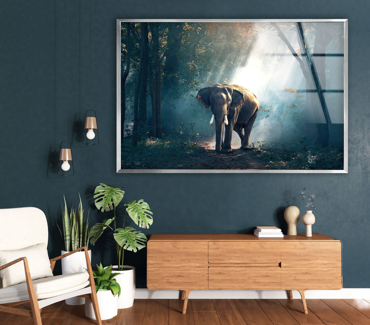 Elephant in Nature Glass Wall Art glass art painting, glass art for the Wall