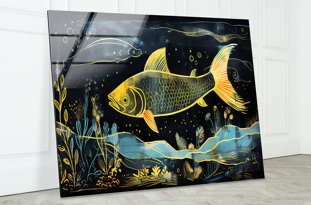 Fish Painting Glass Wall Art glass pictures for Wall, glass prints wall art