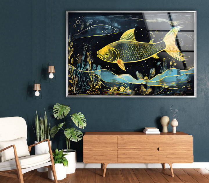 Fish Painting Glass Wall Art picture on glass wall art, photos printed on glass