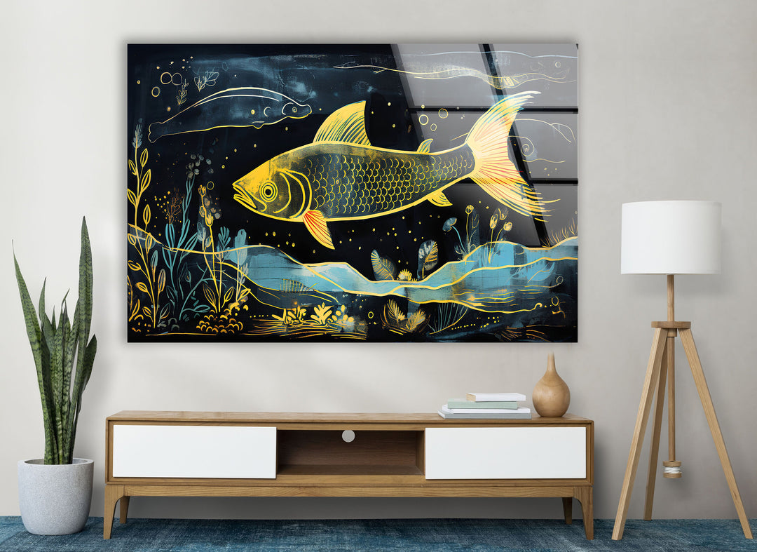 Fish Painting Glass Wall Art print on glass, glass printed photos