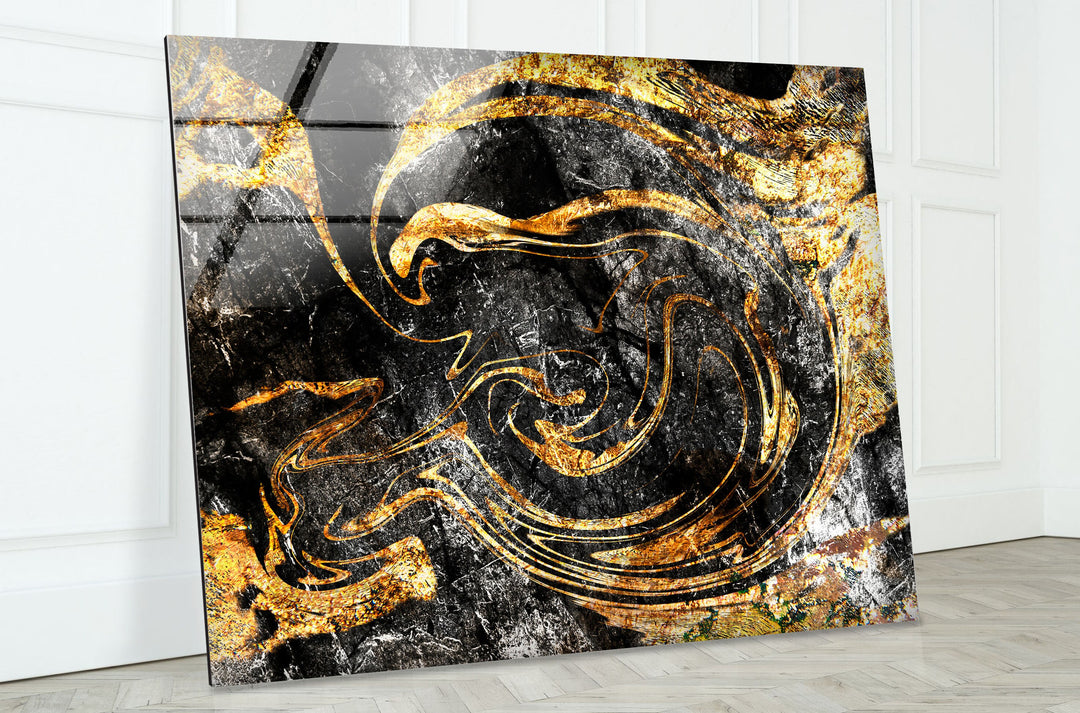 Black and Gold Marbling Mix Glass Wall Art , glass art for the Wall, custom glass pictures